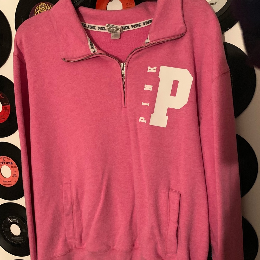 Pink quarter zip crew neck